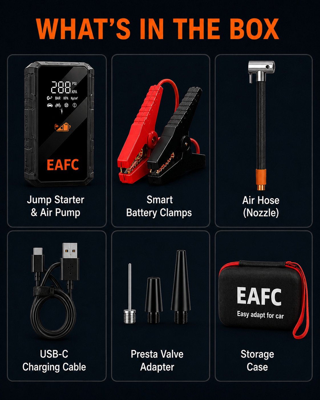Portable 1200A Car Jump Starter with Air Compressor – 150 PSI Smart Tire Inflator