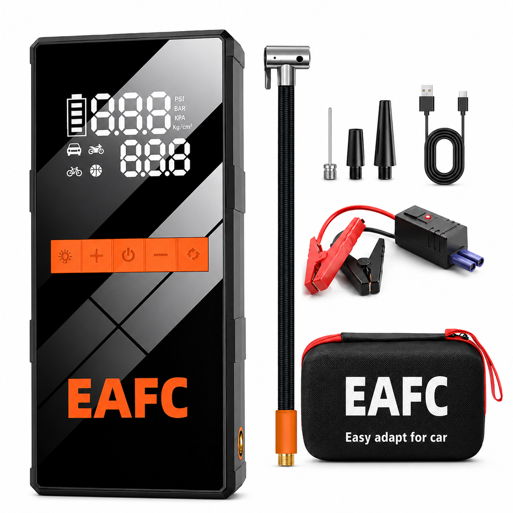 Portable 1200A Car Jump Starter with Air Compressor – 150 PSI Smart Tire Inflator