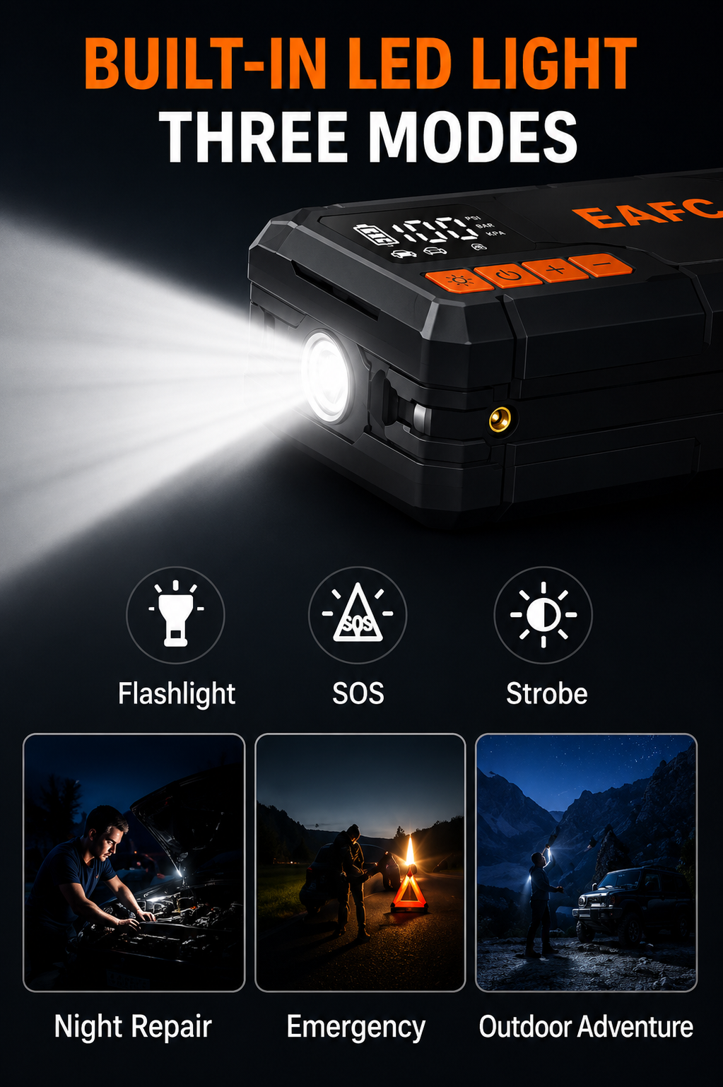 Portable 1200A Car Jump Starter with Air Compressor – 150 PSI Smart Tire Inflator